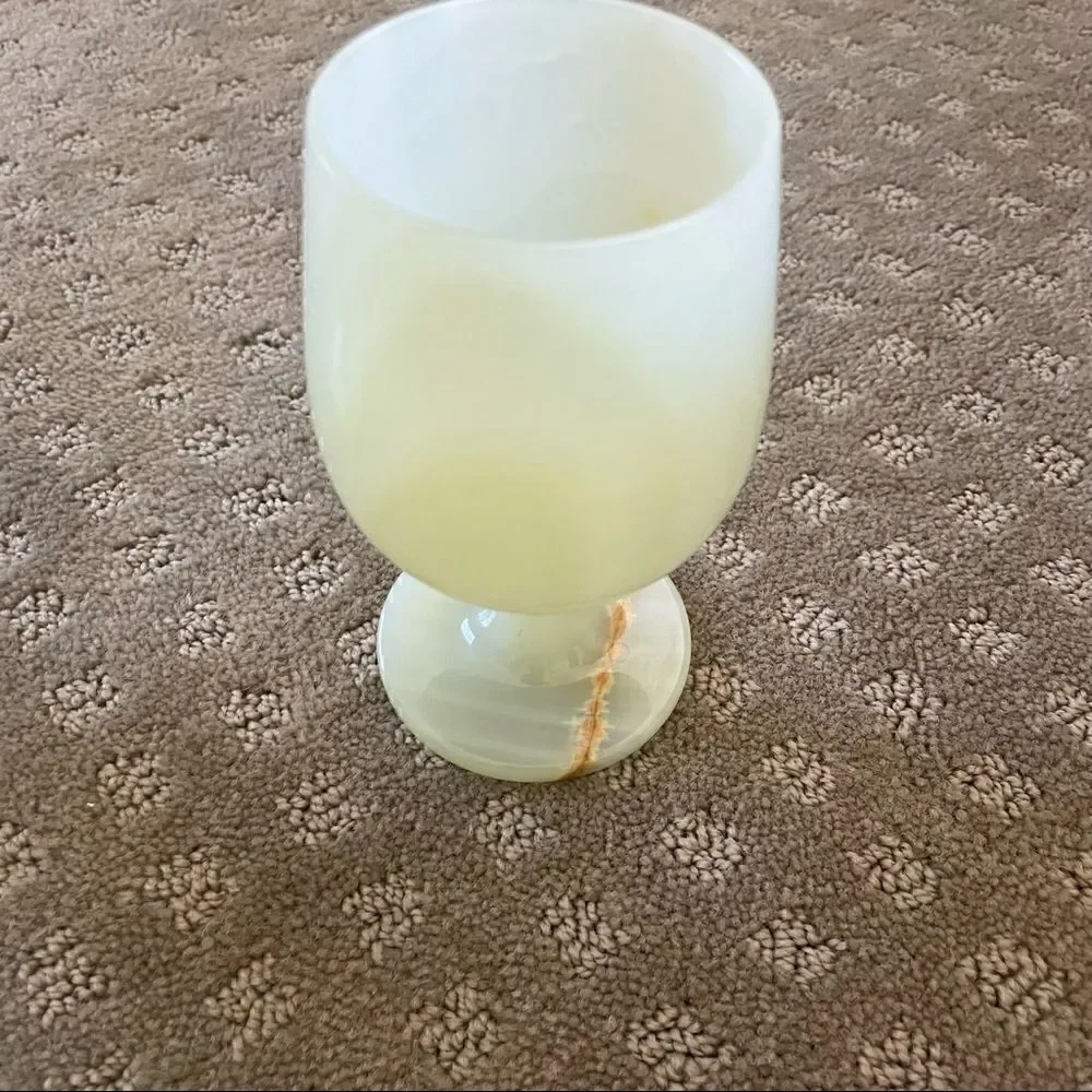 Set of 4 Vintage Green Opal Marble Wine Glasses Goblets